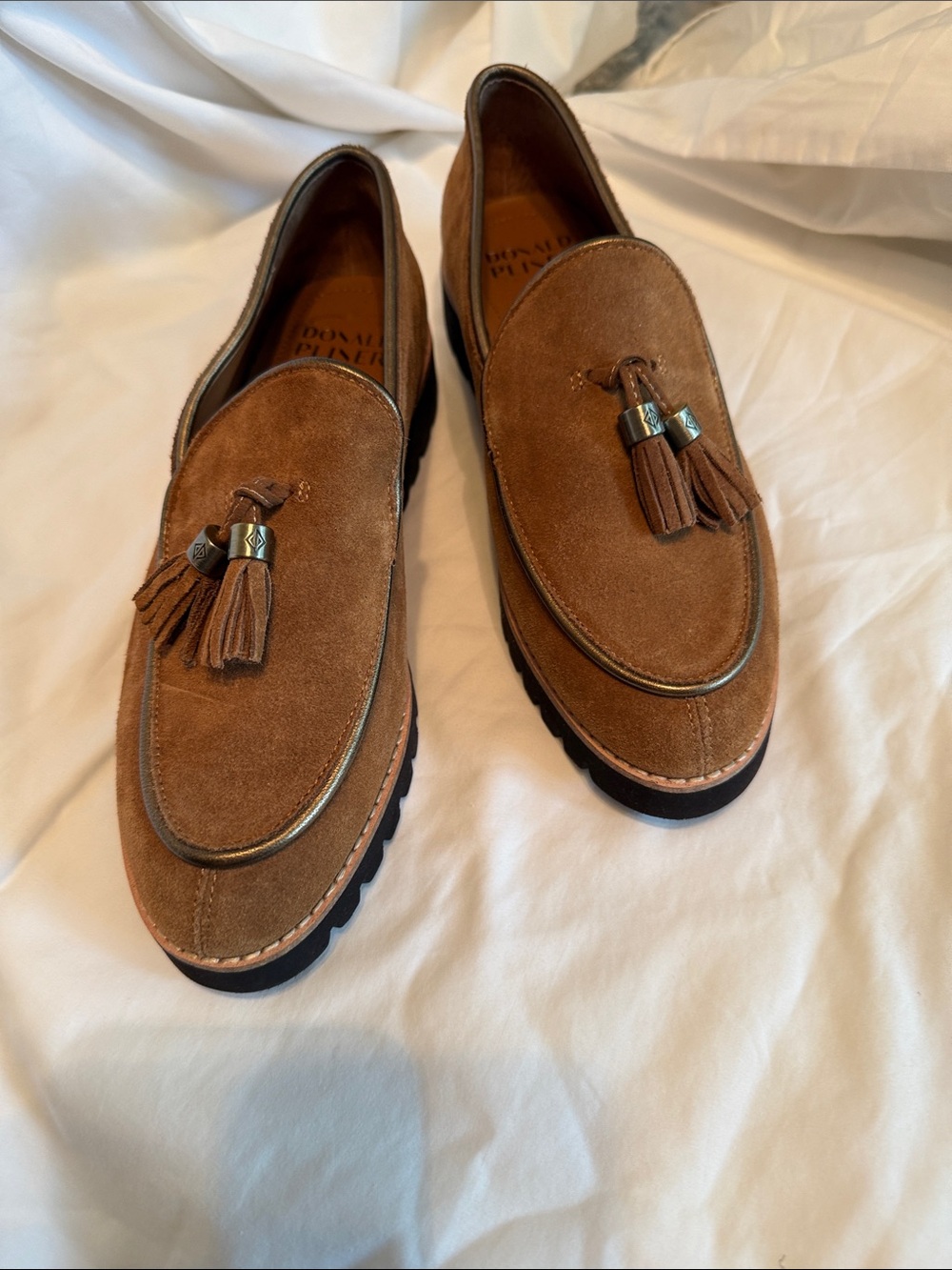 Donald J. Pliner Tan Suede Tassel Loafers